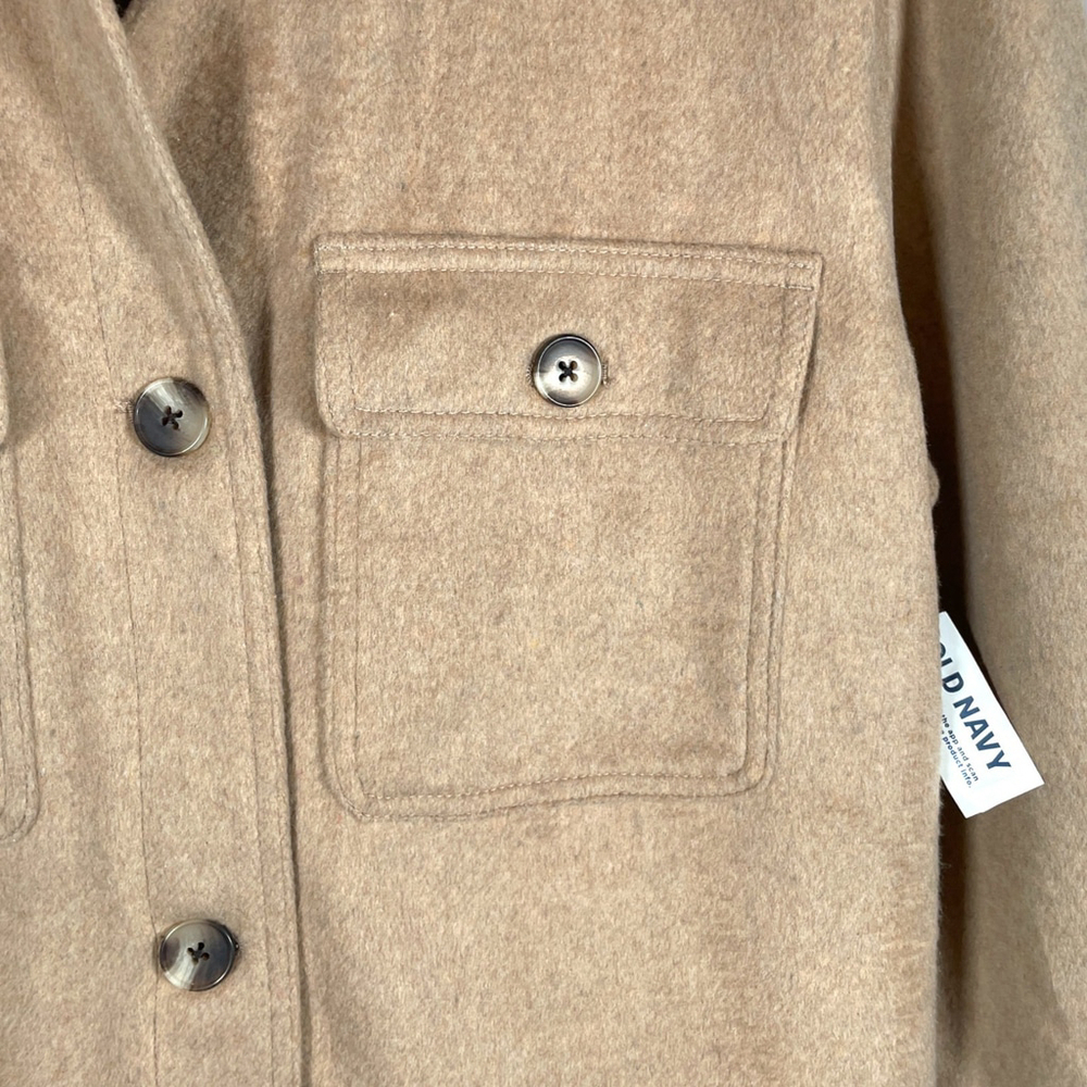OLD NAVY Soft-Brushed Utility Shacket LARGE TALL Wool Blend Camel Oversized NEW - Picture 7 of 10